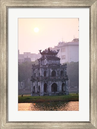 Framed Pagoda at the water&#39;s edge during sunrise, Hoan Kiem Lake and Tortoise Pagoda, Hanoi, Vietnam Print