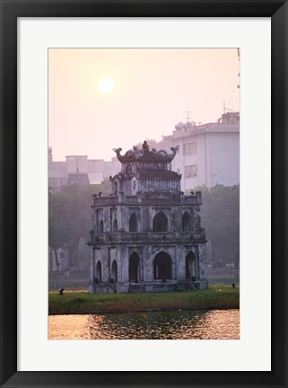 Framed Pagoda at the water&#39;s edge during sunrise, Hoan Kiem Lake and Tortoise Pagoda, Hanoi, Vietnam Print