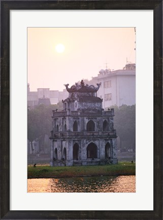 Framed Pagoda at the water&#39;s edge during sunrise, Hoan Kiem Lake and Tortoise Pagoda, Hanoi, Vietnam Print