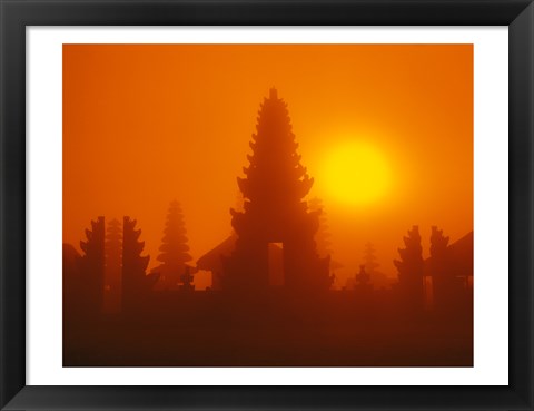 Framed Silhouette of a temple at sunrise, Bali, Indonesia Print