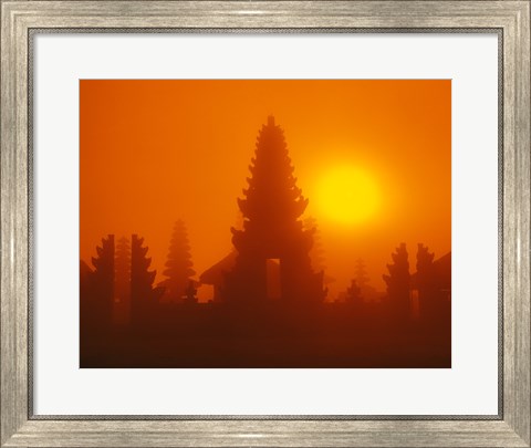 Framed Silhouette of a temple at sunrise, Bali, Indonesia Print
