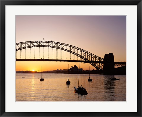 Framed Sunrise over a bridge, Sydney Harbor Bridge, Sydney, Australia Print