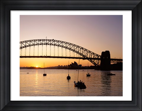 Framed Sunrise over a bridge, Sydney Harbor Bridge, Sydney, Australia Print