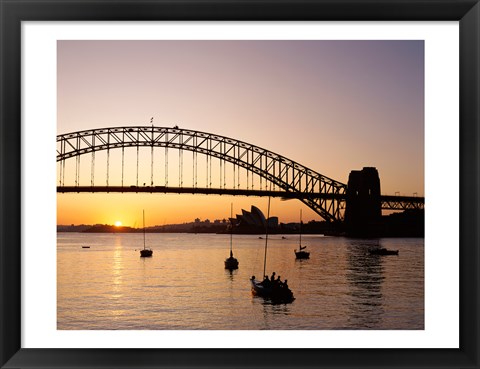 Framed Sunrise over a bridge, Sydney Harbor Bridge, Sydney, Australia Print