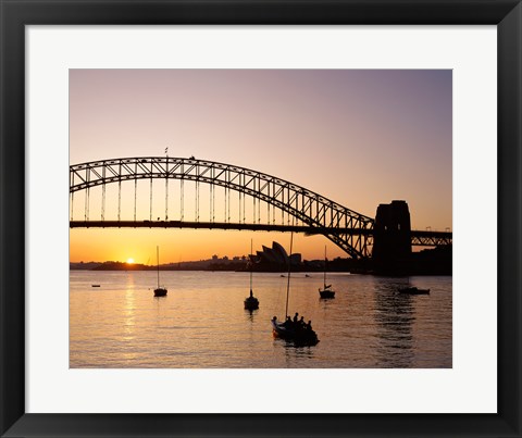 Framed Sunrise over a bridge, Sydney Harbor Bridge, Sydney, Australia Print