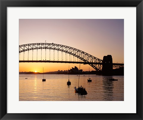 Framed Sunrise over a bridge, Sydney Harbor Bridge, Sydney, Australia Print