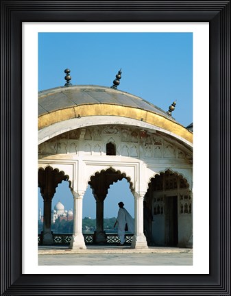 Framed Taj Mahal seen through arches at Agra Fort, Agra, Uttar Pradesh, India Print