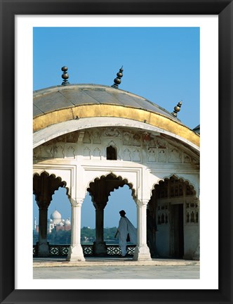 Framed Taj Mahal seen through arches at Agra Fort, Agra, Uttar Pradesh, India Print