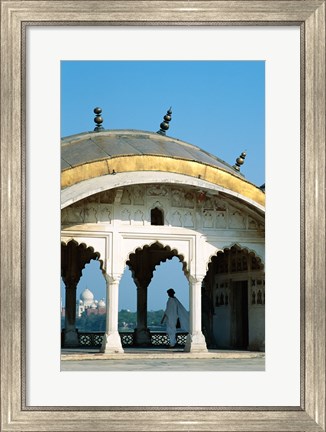 Framed Taj Mahal seen through arches at Agra Fort, Agra, Uttar Pradesh, India Print