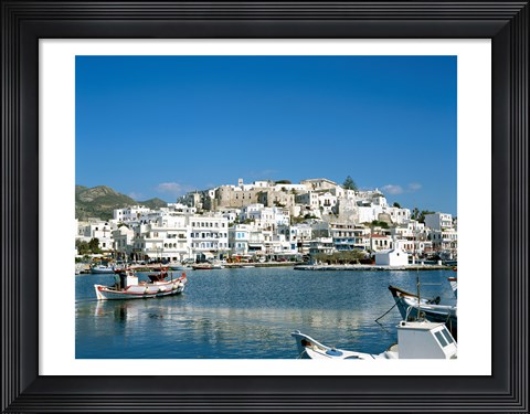 Framed City Skyline and Harbor, Naxos, Cyclades Islands, Greece Print