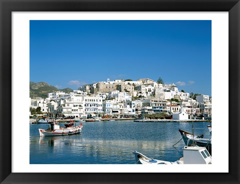 Framed City Skyline and Harbor, Naxos, Cyclades Islands, Greece Print