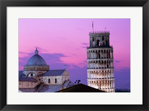 Framed Tower at night, Leaning Tower, Pisa, Italy Print