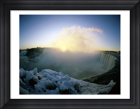 Framed Sunrise over a waterfall, Niagara Falls, Ontario, Canada Print