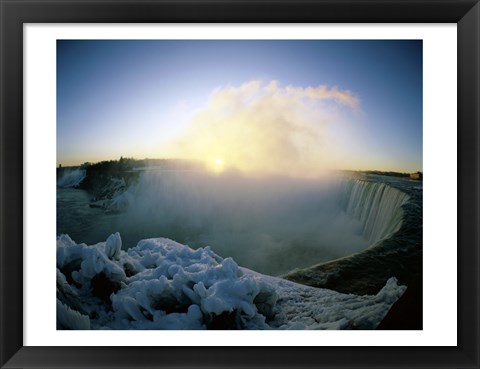 Framed Sunrise over a waterfall, Niagara Falls, Ontario, Canada Print