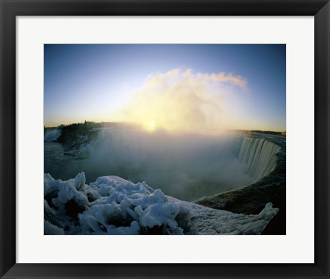 Framed Sunrise over a waterfall, Niagara Falls, Ontario, Canada Print