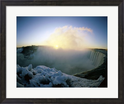Framed Sunrise over a waterfall, Niagara Falls, Ontario, Canada Print
