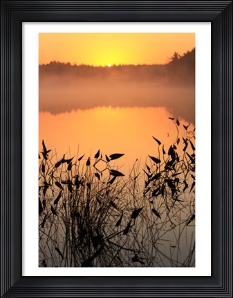 Framed Sunrise over a lake Print