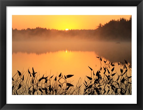 Framed Sunrise over a lake Print