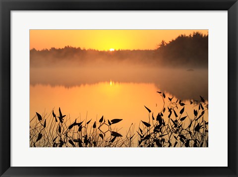 Framed Sunrise over a lake Print