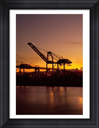 Framed Sunrise, Port of Long Beach, CA, USA Print