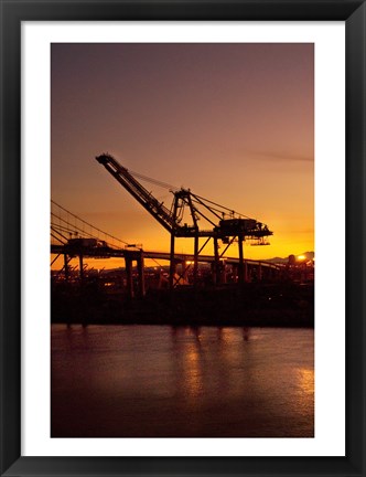 Framed Sunrise, Port of Long Beach, CA, USA Print