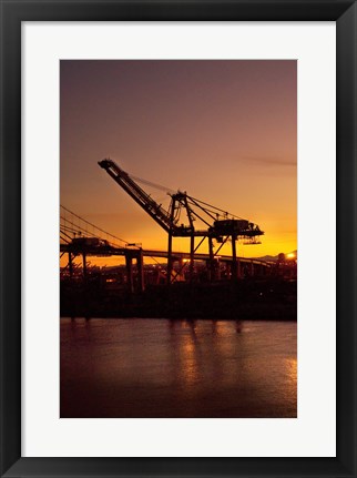 Framed Sunrise, Port of Long Beach, CA, USA Print