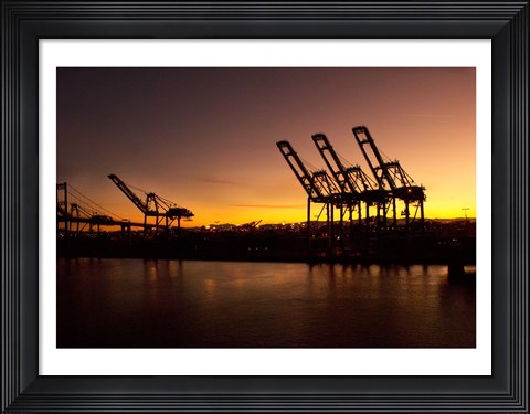 Framed Sunrise, Port of Long Beach, CA, USA Print