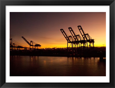 Framed Sunrise, Port of Long Beach, CA, USA Print