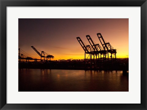 Framed Sunrise, Port of Long Beach, CA, USA Print