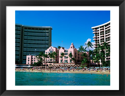 Framed Hotel on the beach, Royal Hawaiian Hotel, Waikiki, Oahu, Hawaii, USA Print