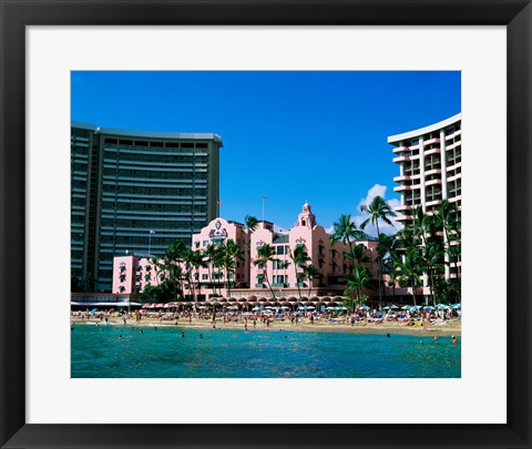 Framed Hotel on the beach, Royal Hawaiian Hotel, Waikiki, Oahu, Hawaii, USA Print