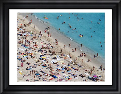 Framed Aerial view of people at the beach, Waikiki Beach, Honolulu, Oahu, Hawaii, USA Print