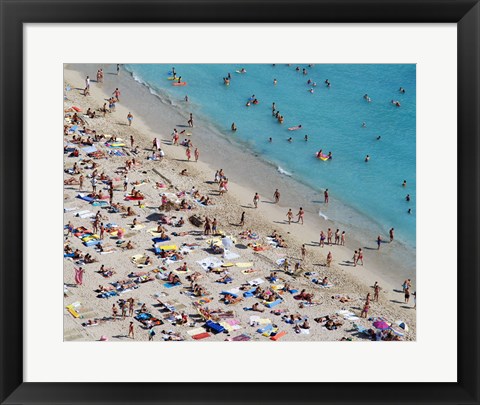 Framed Aerial view of people at the beach, Waikiki Beach, Honolulu, Oahu, Hawaii, USA Print