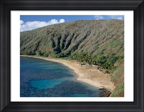 Framed High angle view of a bay, Hanauma Bay, Oahu, Hawaii, USA Landscape Print