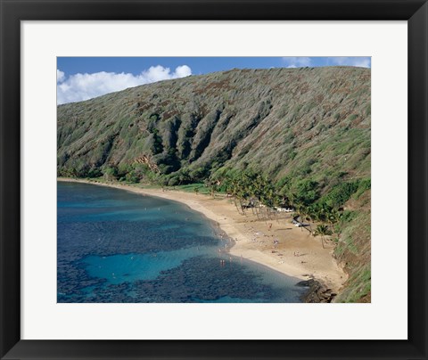 Framed High angle view of a bay, Hanauma Bay, Oahu, Hawaii, USA Landscape Print