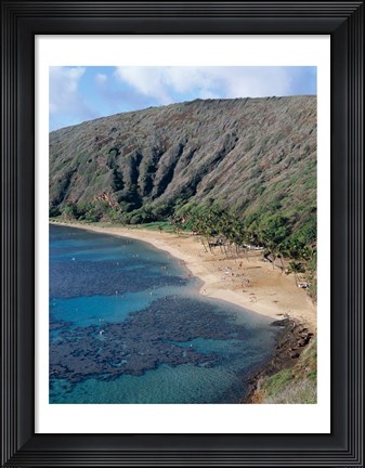 Framed High angle view of a bay, Hanauma Bay, Oahu, Hawaii, USA Vertical Print