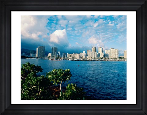 Framed Buildings on the waterfront, Waikiki Beach, Honolulu, Oahu, Hawaii, USA Print
