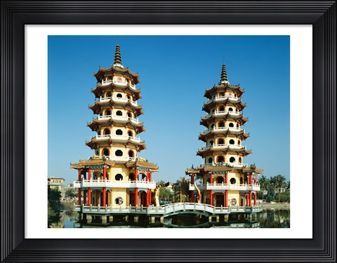 Framed Facade of a pagoda, Dragon and Tiger Pagoda, Lotus Lake, Kaohsiung, Taiwan Print