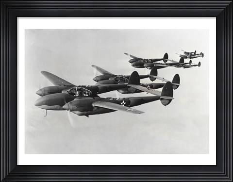 Framed Four fighter planes in flight, P-38 Lightning Print