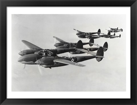 Framed Four fighter planes in flight, P-38 Lightning Print