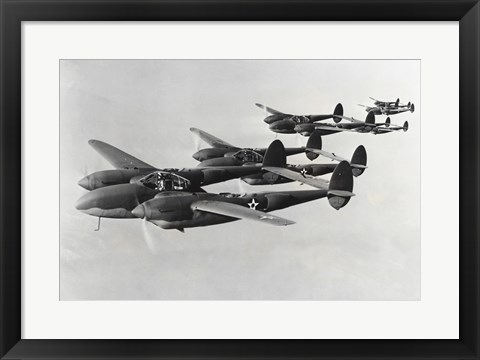 Framed Four fighter planes in flight, P-38 Lightning Print