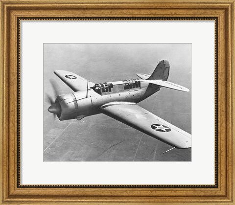 Framed High angle view of a fighter plane in flight, Curtiss SB2C Helldiver, December 1941 Print