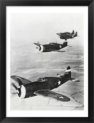 Framed Three fighter planes in flight, P-47 Thunderbolt Print