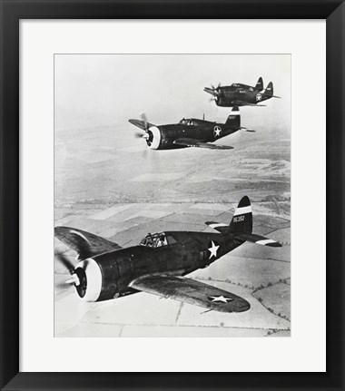 Framed Three fighter planes in flight, P-47 Thunderbolt Print