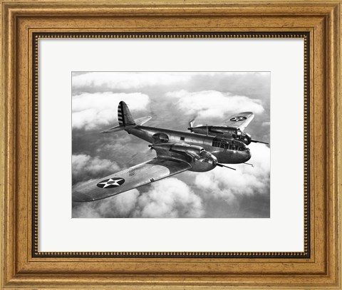 Framed US Army fighter plane in flight Print