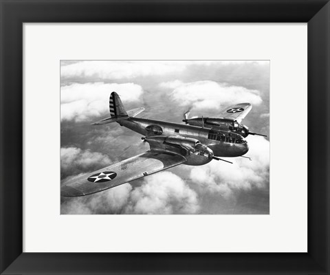Framed US Army fighter plane in flight Print