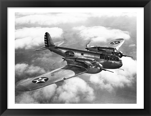 Framed US Army fighter plane in flight Print