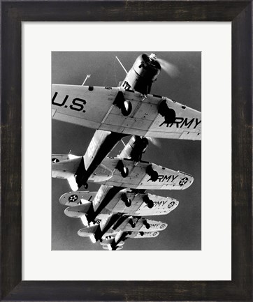 Framed Low angle view of five fighter planes flying in formation Print