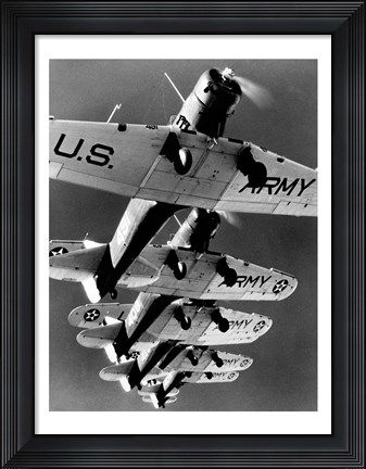Framed Low angle view of five fighter planes flying in formation Print