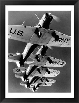 Framed Low angle view of five fighter planes flying in formation Print